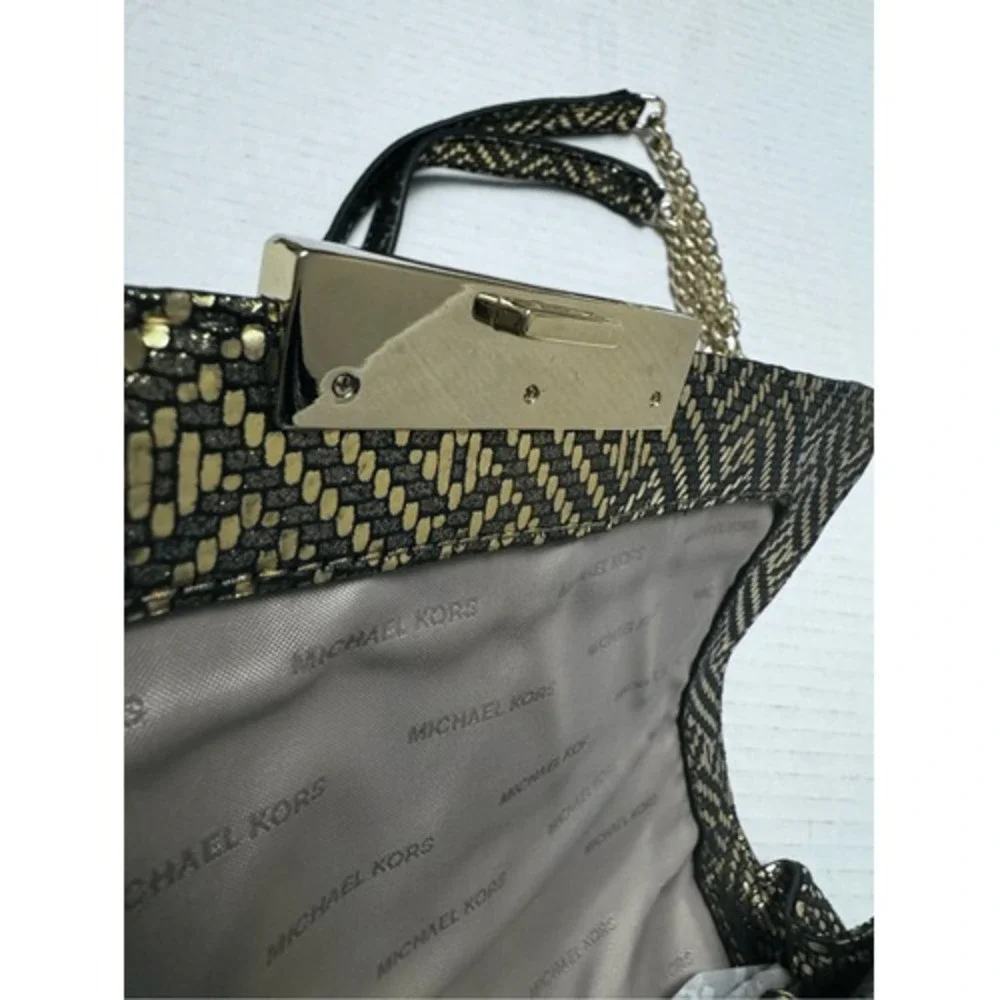 MICHAEL‎ KORS Gold Metallic Sloan Quilted Pyramid Large Chain Shoulder Bag Purse